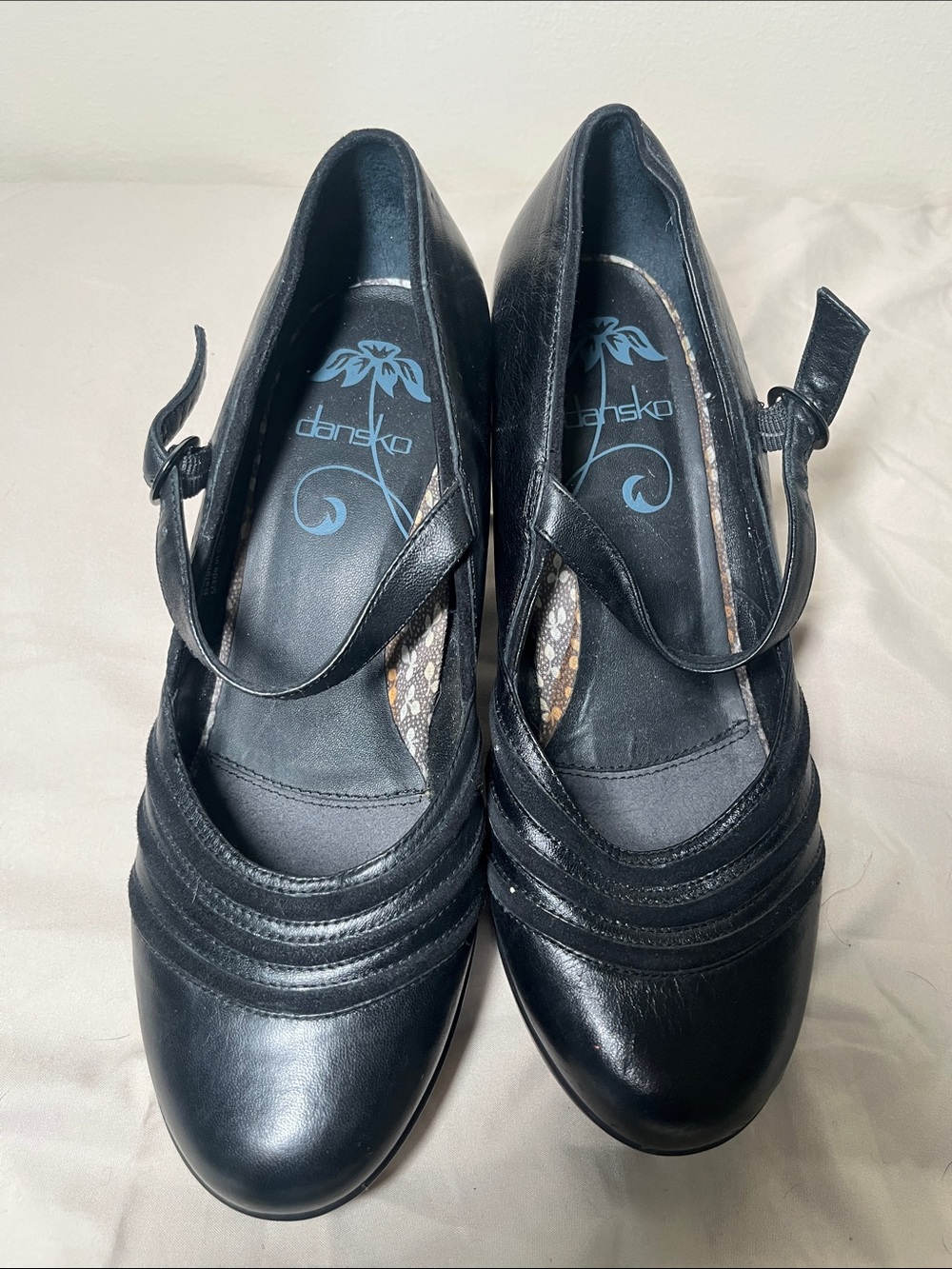 Dansko Black Leather Mary Jane Heels with Strap